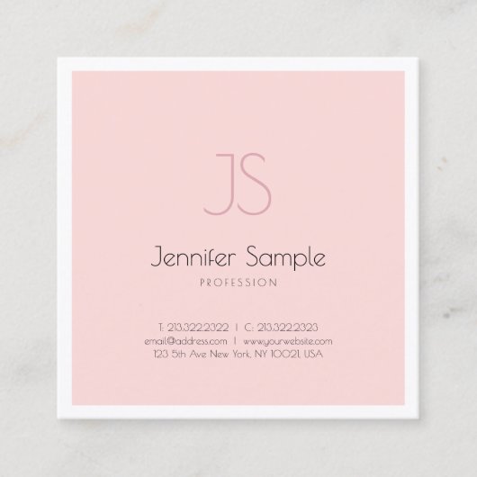Carte De Visite Carré Moderne Chic Monogramme Design Propre Pink Plain L (Devant)
