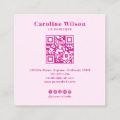 Carte De Visite Carré Moderne Chic rose chaud QR Code Photo Girl (Dos)