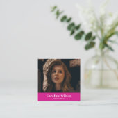 Carte De Visite Carré Moderne Chic rose chaud QR Code Photo Girl (Debout devant)