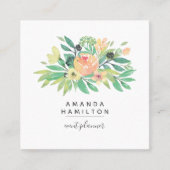 Carte De Visite Carré Moderne Classy Aquarelle rose orangé feuille (Devant)