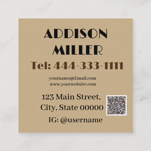 Carte De Visite Carré Moderne, coiffeuse et code QR (Dos)