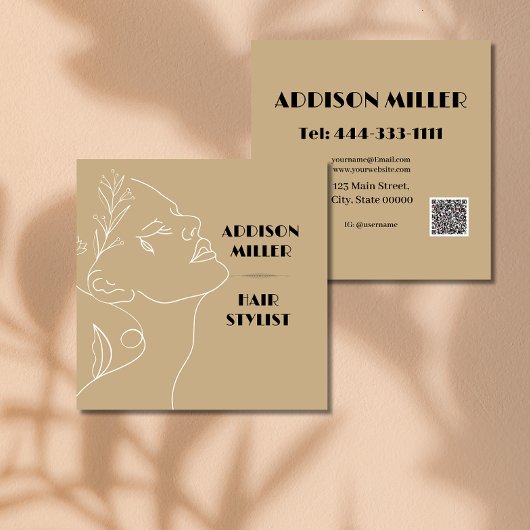Carte De Visite Carré Moderne, coiffeuse et code QR