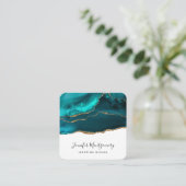 Carte De Visite Carré Moderne Design Turquoise & Or Agate sur blanc (Debout devant)