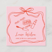 Carte De Visite Carré Moderne Doodle Maquillage Whimsical Artiste Bow Ro (Devant)