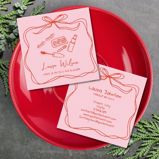 Carte De Visite Carré Moderne Doodle Maquillage Whimsical Artiste Bow Ro