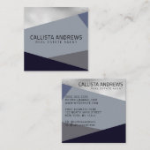 Carte De Visite Carré Moderne Elégant Argent Dusty Marine Bleu Géométriq (Devant / Derrière)