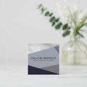 Carte De Visite Carré Moderne Elégant Argent Dusty Marine Bleu Géométriq (Debout devant)