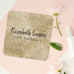 Carte De Visite Carré Moderne Elégant Brossé Or Métal unique carré