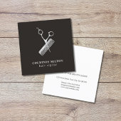 Carte De Visite Carré Moderne Elegant Faux foncé peigne ciseau argent