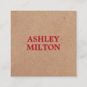 Carte De Visite Carré Moderne Élégant imprimé Kraft Red Bold Consultant (Devant)