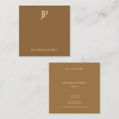 Carte De Visite Carré Moderne Elegant Modèle Or Texte Monogramme Luxe (Devant / Derrière)