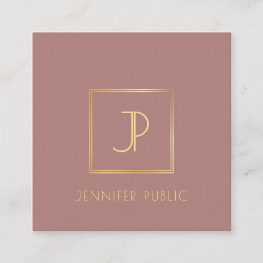 Carte De Visite Carré Moderne élégant Monogramme Or Modèle tendance chic (Devant)