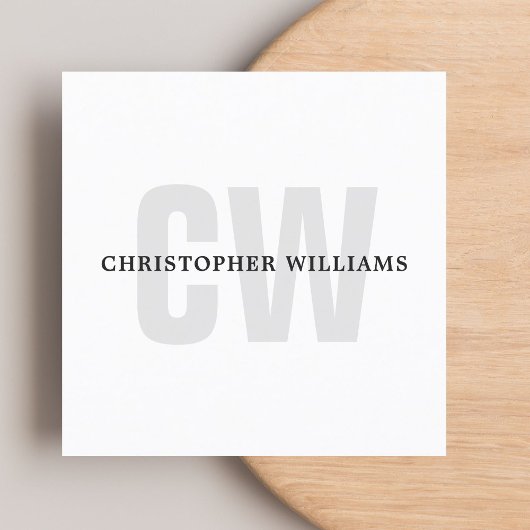 Carte De Visite Carré Moderne Élégant Simple Monogramme Blanc Consultant