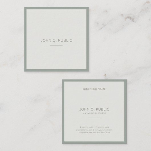 Carte De Visite Carré Moderne Elite Design simple Modèle vert élégant (Devant / Derrière)