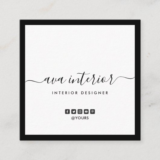 Carte De Visite Carré Moderne et élégante créatrice de calligraphie B&W (Devant)