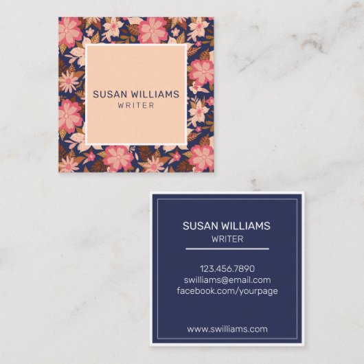 Carte De Visite Carré Moderne Florale de Pêche unique (Devant / Derrière)