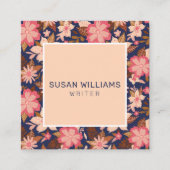 Carte De Visite Carré Moderne Florale de Pêche unique (Devant)