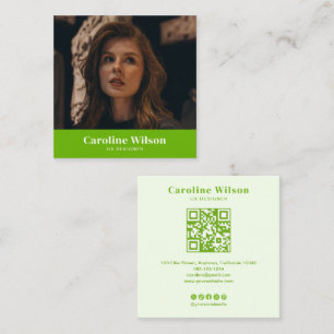Carte De Visite Carré Moderne Gras Lime Vert Professionnel QR Code Photo