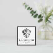 Carte De Visite Carré Moderne Gras Locksmith Services Noir & Gris Classy (Debout devant)