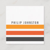 Carte De Visite Carré Moderne, gris et orange rayures blanches (Devant)