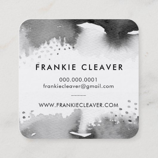 Carte De Visite Carré MODERNE HELLO SCRIPT arty aquarelle grise (Dos)