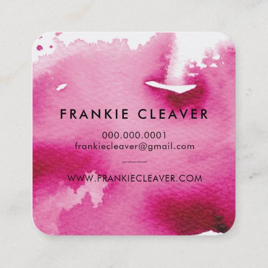 Carte De Visite Carré MODERNE HELLO SCRIPT arty aquarelle splash rose (Dos)