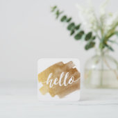 Carte De Visite Carré MODERNE HELLO SCRIPT luxe brosse d'or (Debout devant)