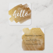 Carte De Visite Carré MODERNE HELLO SCRIPT luxe brosse d'or (Devant / Derrière)