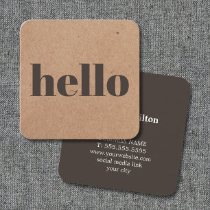 Carte De Visite Carré Moderne Kraft Brun Bonjour Consultant Imprimé