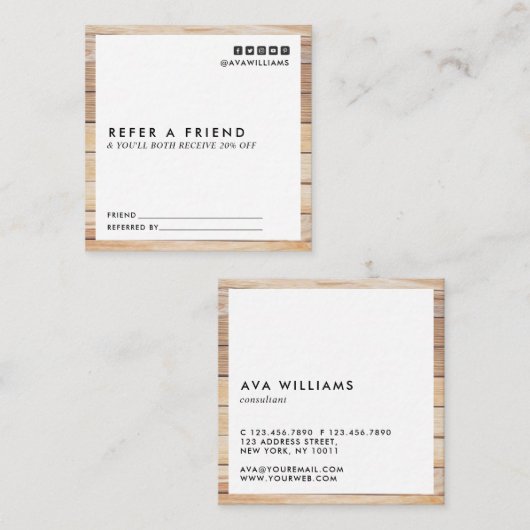 Carte De Visite Carré Moderne Luxe Bois Propre Disposition Référence (Devant / Derrière)