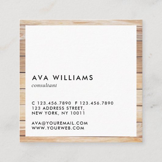 Carte De Visite Carré Moderne Luxe Bois Propre Disposition Référence (Dos)