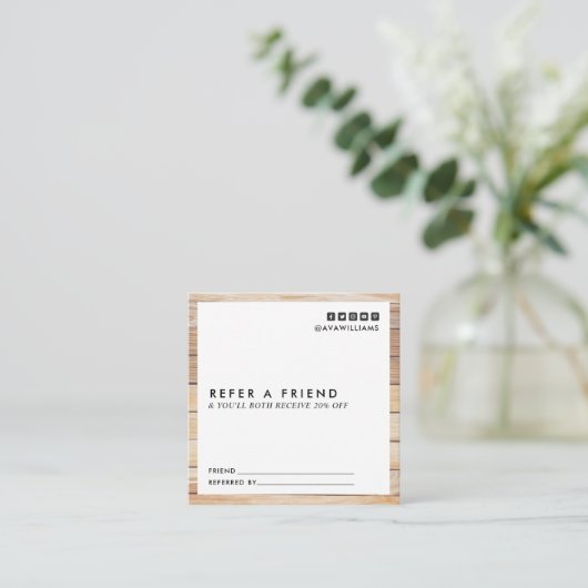 Carte De Visite Carré Moderne Luxe Bois Propre Disposition Référence (Debout devant)