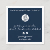 Carte De Visite Carré Moderne merci script commander marine minimum bleu (Dos)