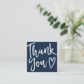 Carte De Visite Carré Moderne merci script commander marine minimum bleu (Debout devant)