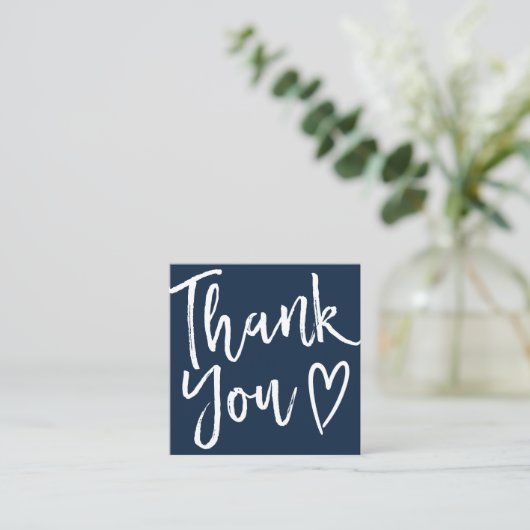 Carte De Visite Carré Moderne merci script commander marine minimum bleu (Debout devant)