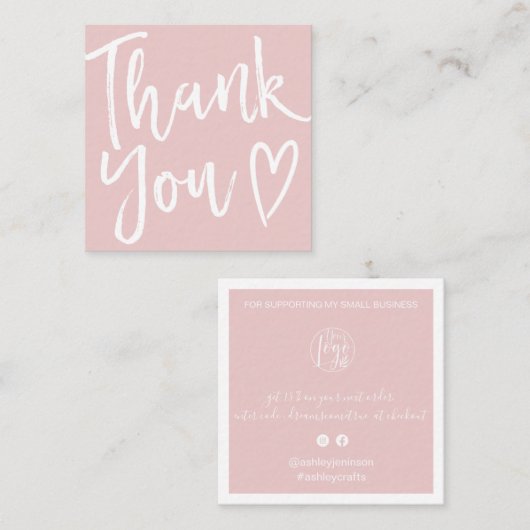 Carte De Visite Carré Moderne merci script commander rose minimal (Devant / Derrière)