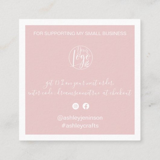 Carte De Visite Carré Moderne merci script commander rose minimal (Dos)