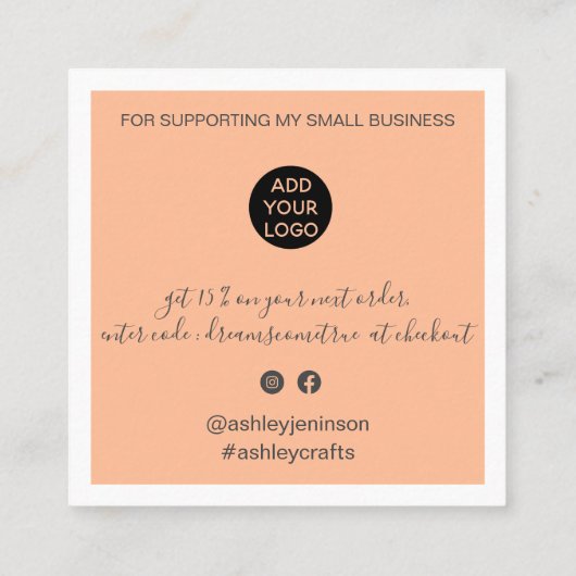 Carte De Visite Carré Moderne merci script commander une pêche minimale (Dos)