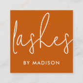 Carte De Visite Carré Moderne Minimal Brûlé Orange Script Beauté Lashes (Devant)