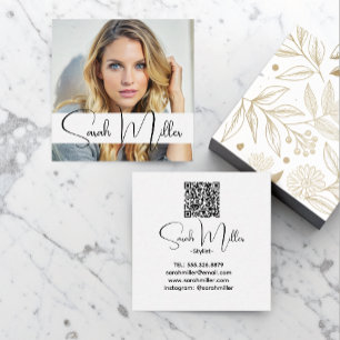 Carte De Visite Carré Moderne minimaliste Simple Chic Photo Code QR