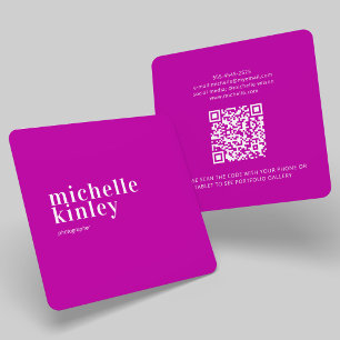Carte De Visite Carré Moderne minimaliste simple code QR magenta personn