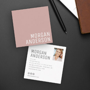 Carte De Visite Carré Moderne minimaliste simple Rose photo professionne