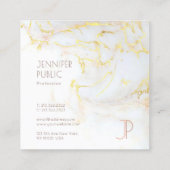 Carte De Visite Carré Moderne Monogrammé Elégant Marbre Or Luxuriant (Dos)