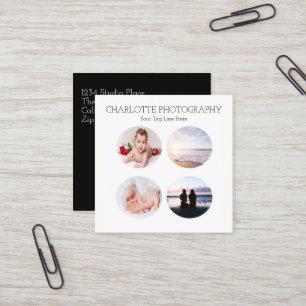 Carte De Visite Carré Moderne noir et blanc 4 photos Carré