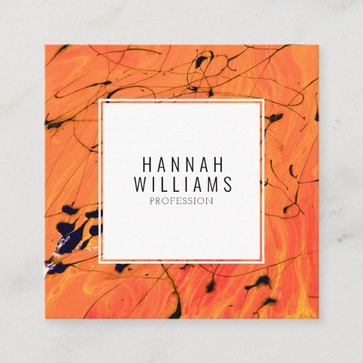 Carte De Visite Carré Moderne Orange QR Code Motif de peinture en terre (Devant)