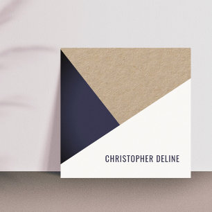 Carte De Visite Carré Moderne Papier Kraft Cool Bleu Blanc Géométrique