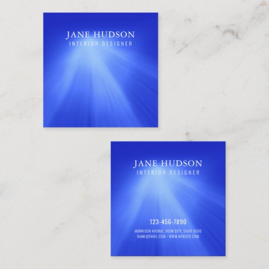 Carte De Visite Carré Moderne Propre Élégant Design Bleu Lumière Luxueux (Devant / Derrière)