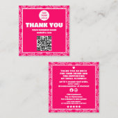 Carte De Visite Carré Moderne rose floral code QR Commandez merci (Devant / Derrière)