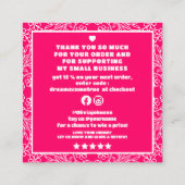 Carte De Visite Carré Moderne rose floral code QR Commandez merci (Dos)