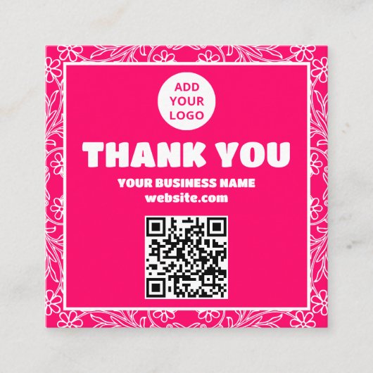 Carte De Visite Carré Moderne rose floral code QR Commandez merci (Devant)